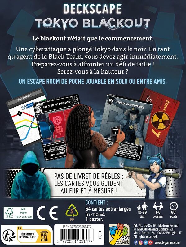Deckscape - Tokyo Blackout - Escape Game - Coopératif - 1 à 6 Joueurs, à partir de 12 Ans - Version Française - Super Meeple