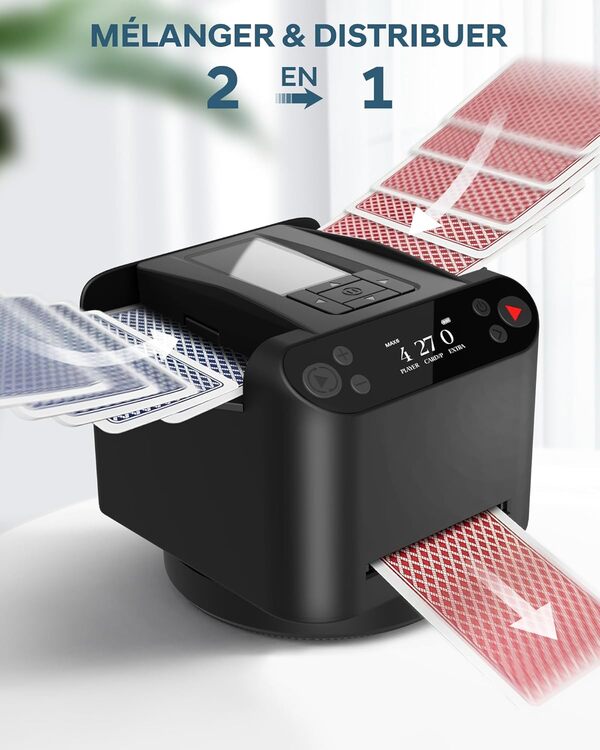 Mélangeur et Distributeur de Cartes Automatique – Rotation 360° pour 1–2 Jeux, 2–12 Joueurs avec 4 Télécommandes | Modes de Jeu Intégrés, Rechargeable & Silencieux pour Poker, UNO, Phase 10 (Noir)
