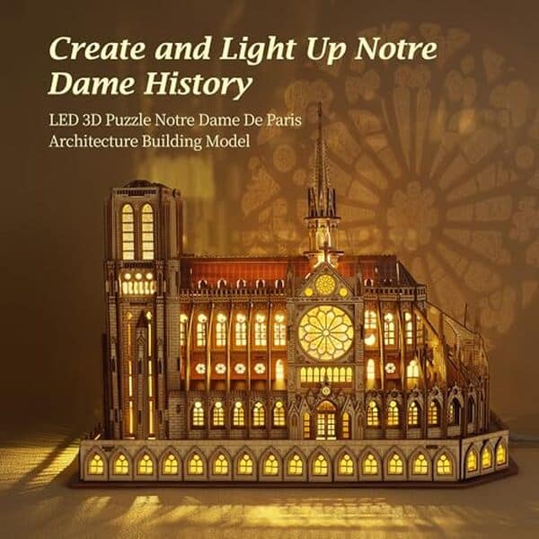 Découvrez notre test complet du puzzle 3D LED en bois Notre-Dame de Paris de Funpola : design, qualité et illumination LED pour une reconstruction en bois spectaculaire. 